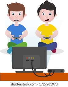 Kids plating video games vector illustration design