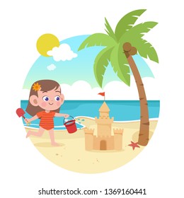 kids play at the beach vector illustration