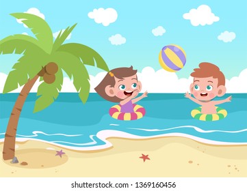 kids play at the beach vector illustration