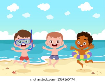 kids play at the beach vector illustration