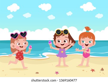 kids play at the beach vector illustration