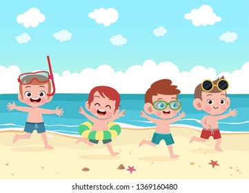 kids play at the beach vector illustration