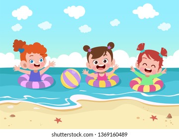 kids play at the beach vector illustration