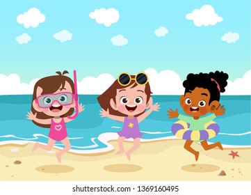 kids play at the beach vector illustration