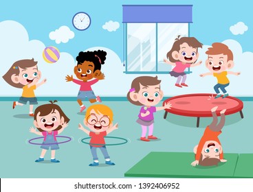 kids play in classroom vector illustration