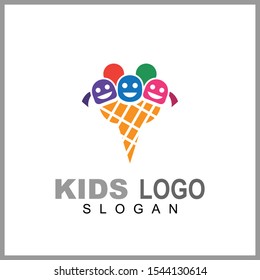 Kids play colorful logo vector, Children logo designs, happy child design concept, kid education logo, logo element template