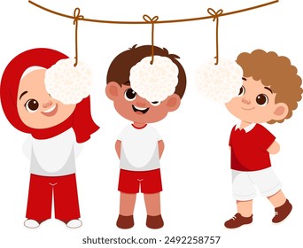 Kids Play Crackers Eating Competition Illustration