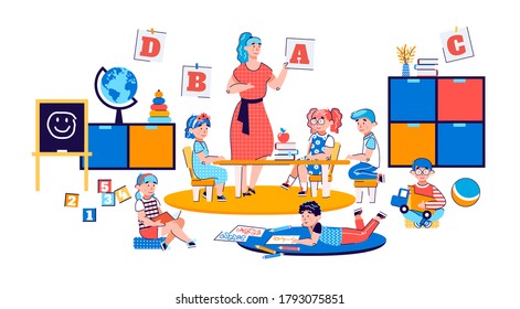 Kids Play Educational Games Kindergarten Children Stock Vector (Royalty ...