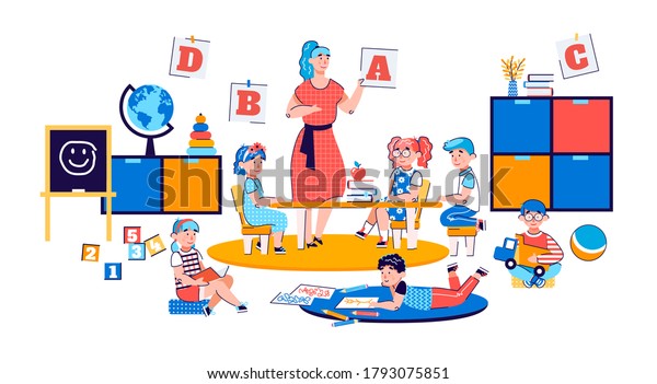 Kids Play Educational Games Kindergarten Children Stock Vector Royalty Free