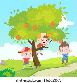 kids play in the garden vector illustration