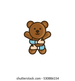 Kids Play Hug Teddy Doll Vector Logo Design Element