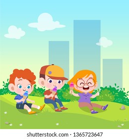 kids play ice cream in the park vector illustration