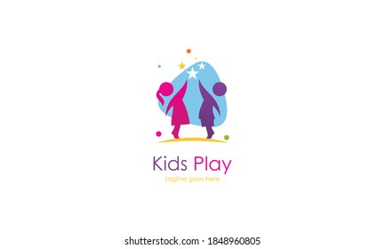 Kids play logo vector, Children logo design template
