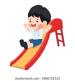 Kids play on playground slide together