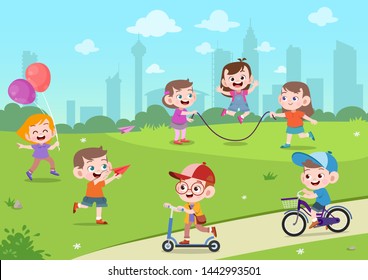 kids play in park vector illustration