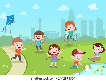 kids play in park vector illustration