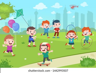 kids play in park vector illustration