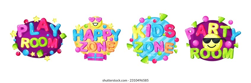 Kids Play and Party Zone Bubble Logo Design Vector Set