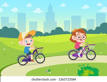 kids play riding bicycle vector illustration