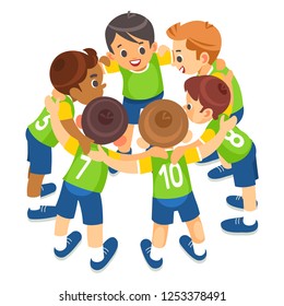 Kids Play Sports. Children Sports Team United Ready to Play Game. Children Team Sport. Youth Sports For Children. Boys in Sports Uniforms. Young Boys in Soccer Sportswear. Vector illustration