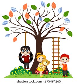 Kids play under the tree