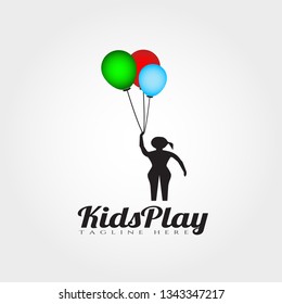 kids play vector logo design