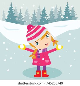 Kids play in winter. Children playing in the snow. Winter post-card design series