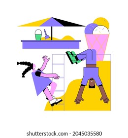 Kids playground abstract concept vector illustration. Outdoor playground, kids zone, playsets for rent, swing set, indoor play area, toddler gym room, children having fun abstract metaphor.