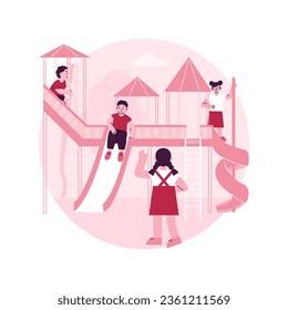 Kids playground abstract concept vector illustration. Outdoor playground, kids zone, playsets for rent, swing set, indoor play area, toddler gym room, children having fun abstract metaphor.