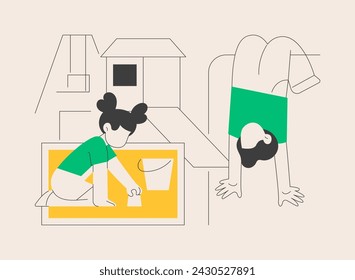 Kids playground abstract concept vector illustration. Outdoor playground, kids zone, playsets for rent, swing set, indoor play area, toddler gym room, children having fun abstract metaphor.