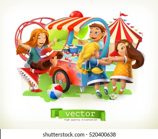 Kids playground. Amusement park. 3d vector illustration