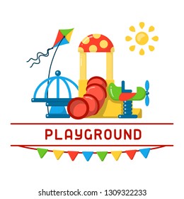 Kids playground bright concept. Flat style vector illustration