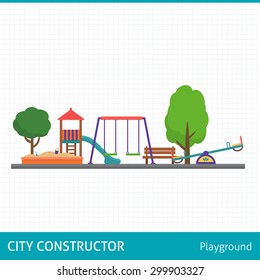 Kids playground. Buildings for city construction. Set of elements to create urban background, village and town landscape.  Flat style vector illustration.