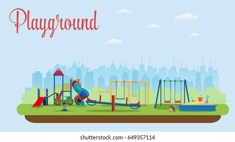 Kids playground. Buildings for city construction. Set of elements to create urban background, village and town landscape. Vector illustration in flat design