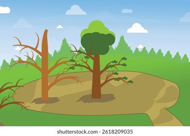 Kids playground cartoon, field, green landscape, vector summer nature, illustration design background