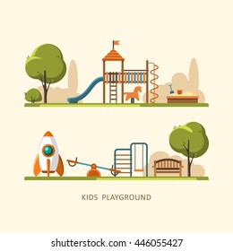 Kids playground, city park. Vector illustration.