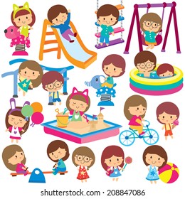 Kids At Playground Clip Art Set