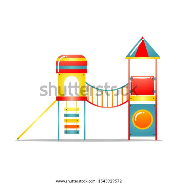 Kids playground\
complex with ladder, suspension bridge, tower. Vector illustration\
isolated on white\
background