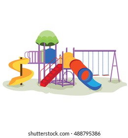 Kids playground equipment with swings, slides and tube isolated on white, school background, Modern flat style vector illustration cartoon 