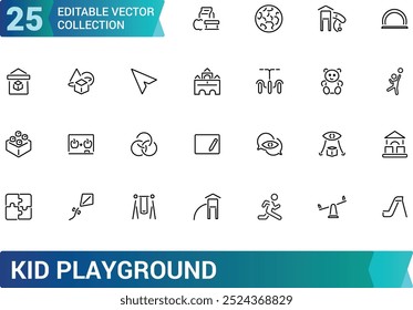 Kids playground icons collection, Outline set of kid playground. Vector icons for web and ui design, Editable stroke. Pixel perfect.