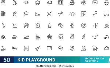 Kids playground icons collection, Outline set of kid playground. Vector icons for web and ui design, Editable stroke. Pixel perfect.