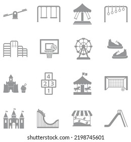 Kids Playground Icons. Gray Flat Design. Vector Illustration.