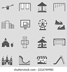 Kids Playground Icons. Sticker Design. Vector Illustration.