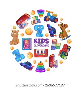 Kids playground. illustration toys in circle shape