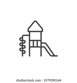 Kids playground line icon. linear style sign for mobile concept and web design. Playground with slide outline vector icon. Symbol, logo illustration. Vector graphics