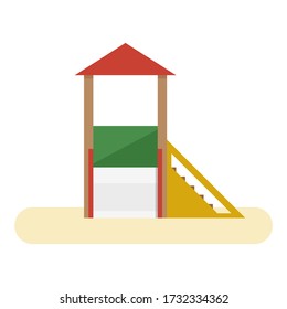 Kids playground with slide and stairs. Vector flat equipment for kids open air games isolated on white background