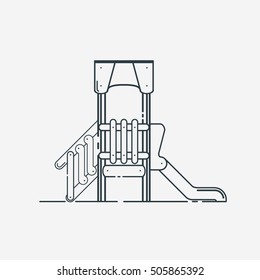 Kids Playground with Slide, Steps and House, Thin line Vector Style. Vector, Illustration