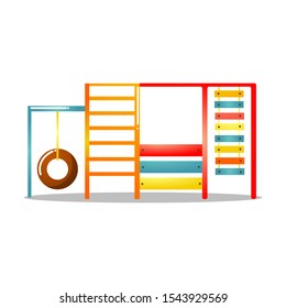 Kids playground sports complex with ladder, climbing wall, swing. Vector illustration isolated on white background