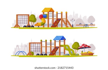 Kids Playground as Urban Summer Public Area for Playing Vector Illustration Set