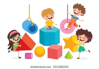 Kids Playing With 3d Geometric Shapes